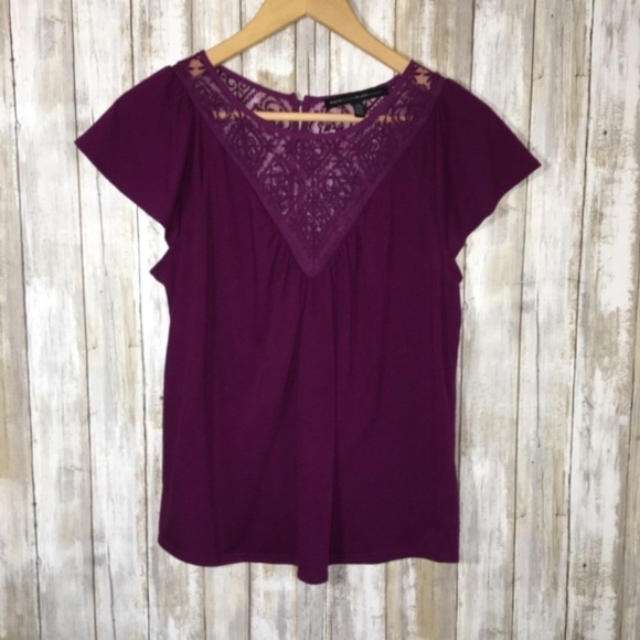 White House Black Market Tops - White House Black Market Purple Lace Neck Blouse